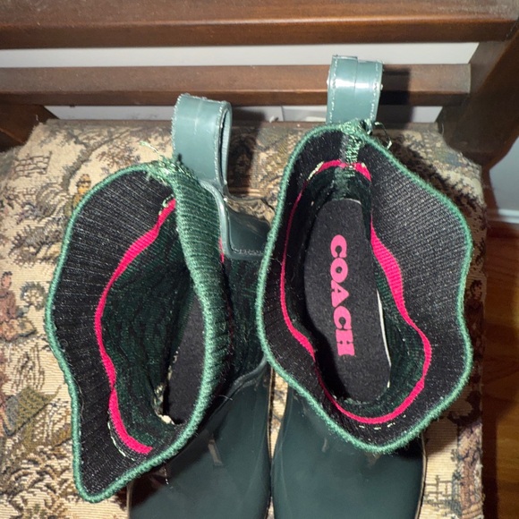 Coach Rainie Signature Sock Rain Boots Green Pink Logo Size 8 - Picture 13 of 15